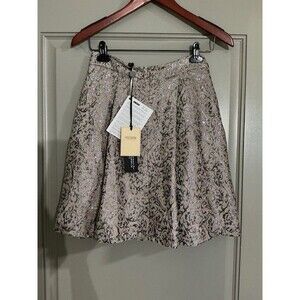 Fracomina Premiere Collection Silver Beige Pleated Skirt NWT Sz 6